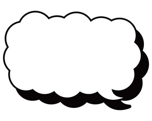 シンプルな白黒の影付き吹き出し　細長い雲形の右向き01