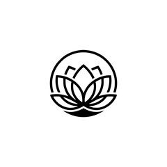 Minimalist Lotus Flower Logo: Black and White Emblem, Yoga, Wellness