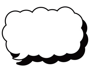 シンプルな白黒の影付き吹き出し　細長い雲形の左向き01