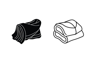 Folded Textile Icon Set With Solid And Outline Versions On White