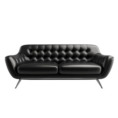 Black leather sofa modern design tufted cushions stylish furniture home decor