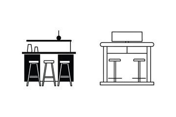 Minimalist Bar Counter Illustration Vector With Stools And Shelves For Drinks