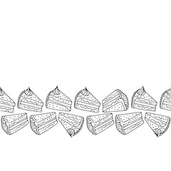 Hand-Drawn Cake Slice Border on White Background