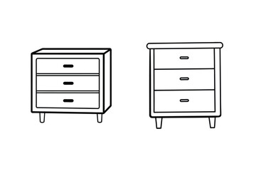 Two Black And White Chests Of Drawers Outline Interior Decor Illustrations