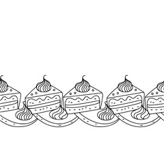Black & White Cake Slice Border, Doodle Illustration
