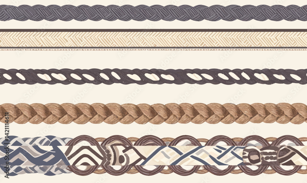 Poster braided rope vector pattern with knitted seamless cord frames for modern graphic design