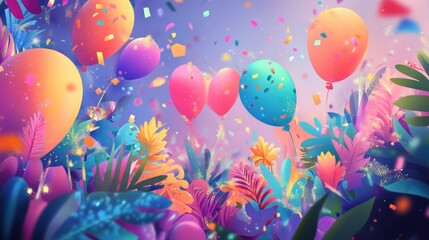 Vibrant celebration filled with colorful balloons and confetti.