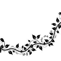 Elegant Floral Corner Design: Black Leaves on White Background
