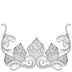 Elegant Cupcake Border: Monochrome Illustration for Design