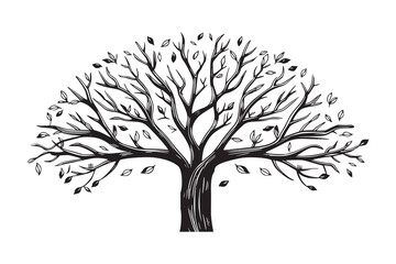 Naklejka premium A vector illustration of black tree branches with small leaves, on a white background 