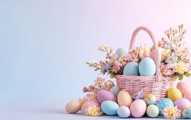 Easter Basket, Pastel Flowers, Eggs