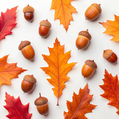 Red and yellow autumn leaves arranged in a pattern isolated on white background