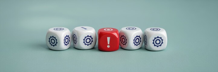 Red die with exclamation point highlighting a problem.
