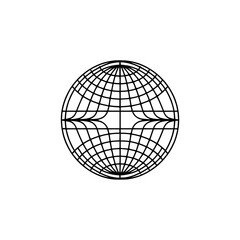Minimalist Globe Grid Icon, Black and White, Isolated on White