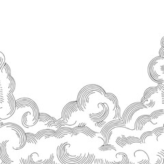 Elegant Engraved Clouds: Black & White Decorative Art, Vector Background