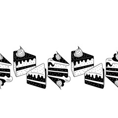Naklejka premium Seamless Cake Slice Border: Black & White Illustration, Bakery Design Element