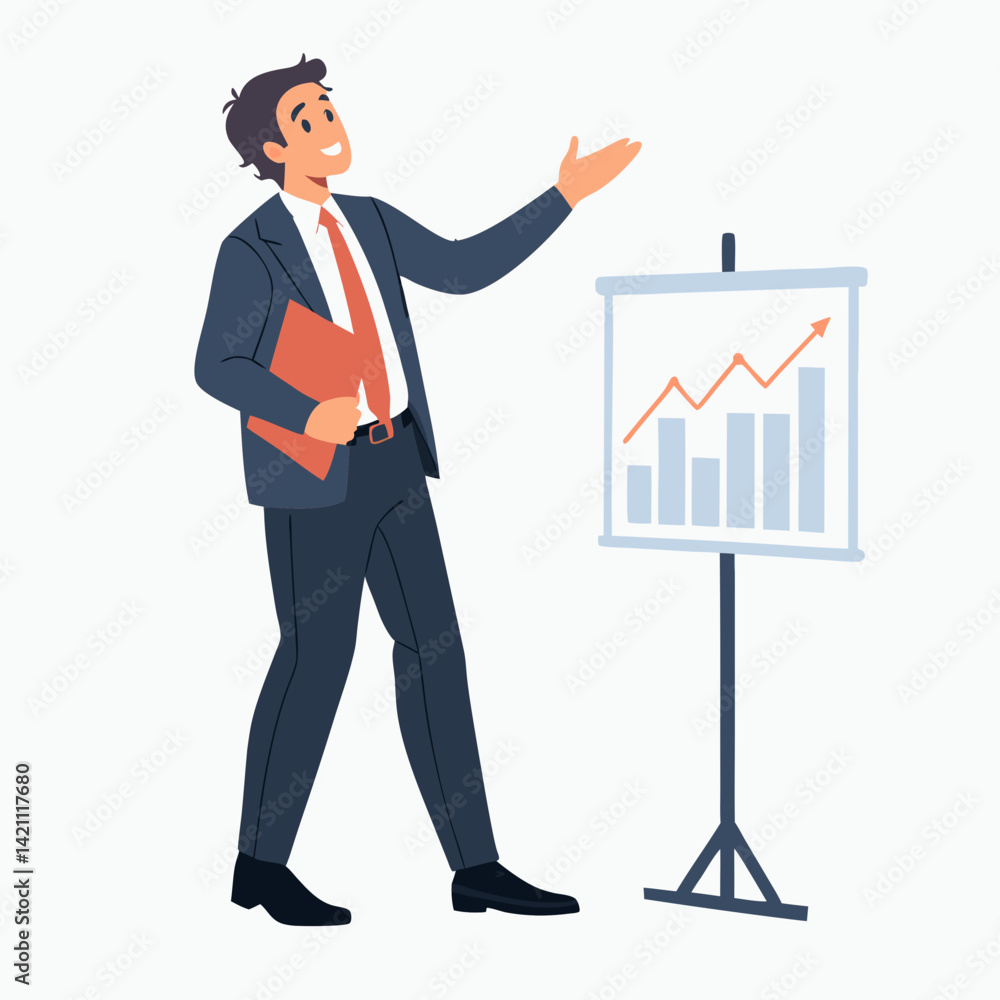 Poster design a bold vector illustration of a financial advisor, emphasizing professionalism and trust. inc