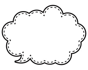 シンプルな白黒の点線付き吹き出し　丸みのある雲形の左向き01