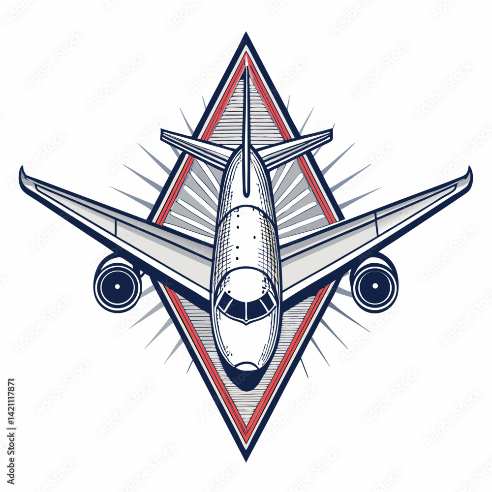 Poster create a vector illustration of a bold, futuristic airplane with thick strokes, emphasizing sleek li