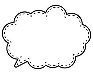 シンプルな白黒の点線付き吹き出し　丸みのある雲形の左向き03