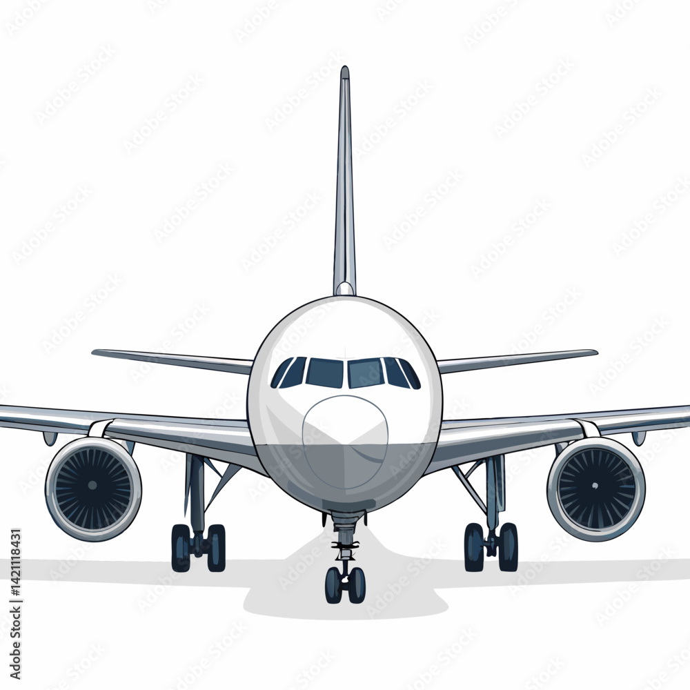 Poster create a bold vector illustration of an airplane nose cone and cockpit, emphasizing strong lines and