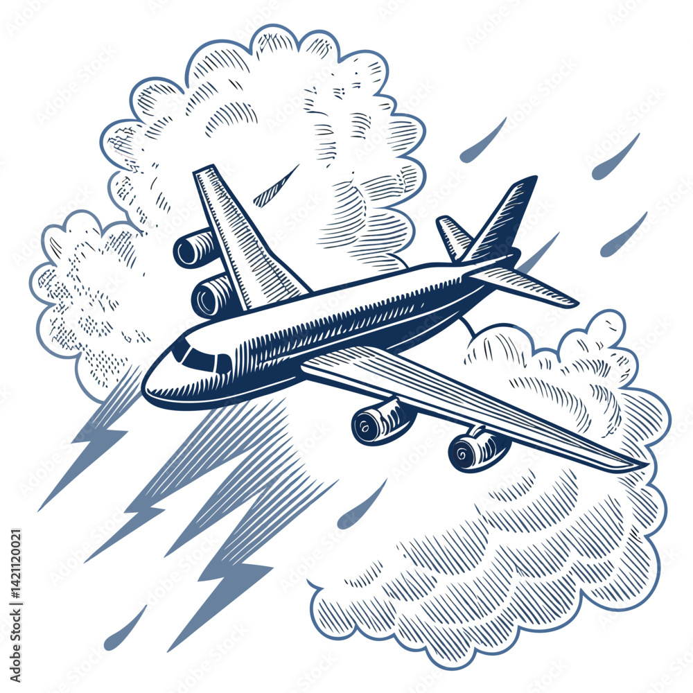 Poster create a vector illustration of a bold-stroke airplane in flight, emphasizing strong lines and clean