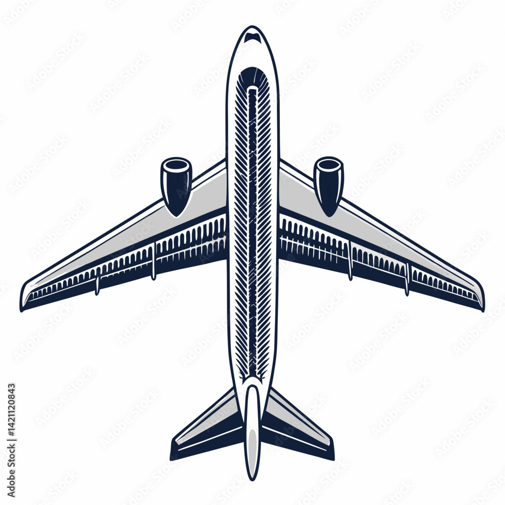 Aufkleber create a bold, vector illustration of a passenger airplane with thick outlines, emphasizing strong l