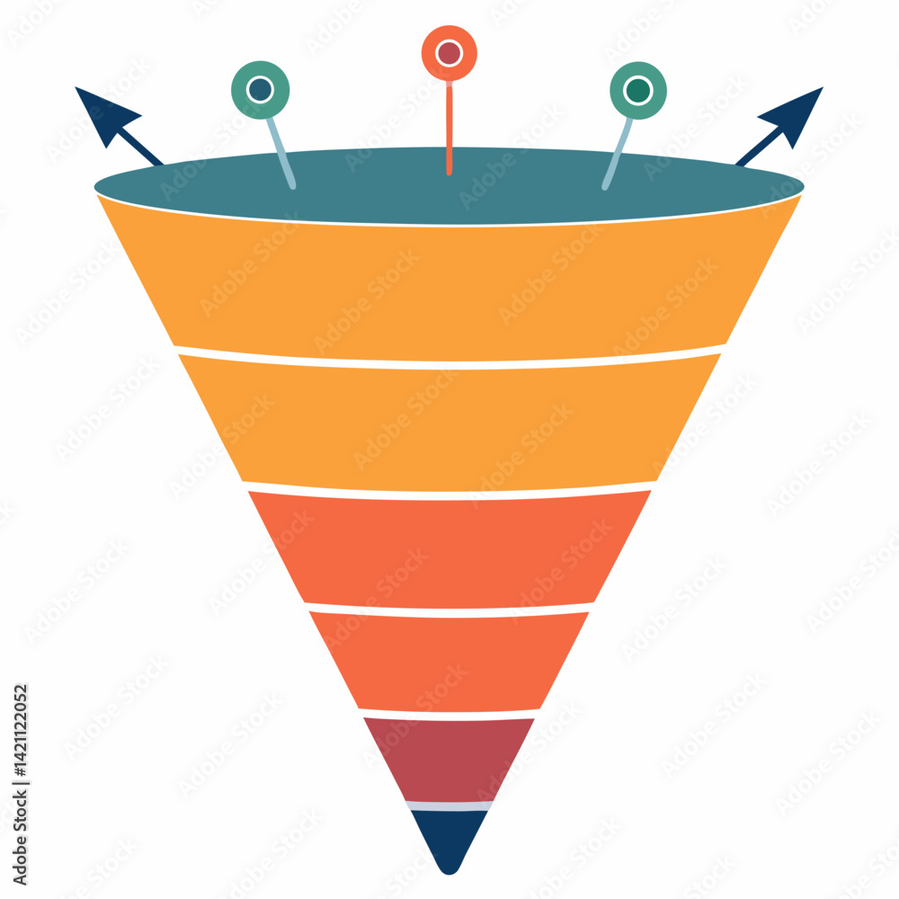 Aufkleber create a bold vector illustration of a sales funnel breaking down, emphasizing the stages with disti