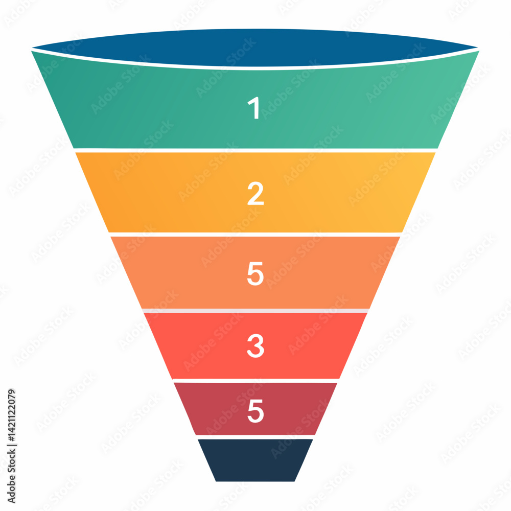 Poster create a bold, vector illustration of a broken sales funnel, emphasizing the fractured segments. use