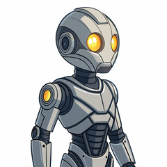 Create a vector illustration of a bold-stroked, futuristic robotic android character, emphasizing strong lines and metallic textures.