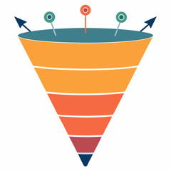 Create a bold vector illustration of a sales funnel breaking down, emphasizing the stages with distinct, thick strokes.  Show visual breakdown/failure.