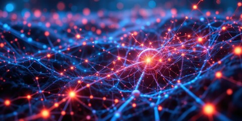 Fototapeta premium A close-up view of neurons showcasing their intricate structures, with dendrites and axons extending outward, forming complex connections that illustrate the brain's communication network.