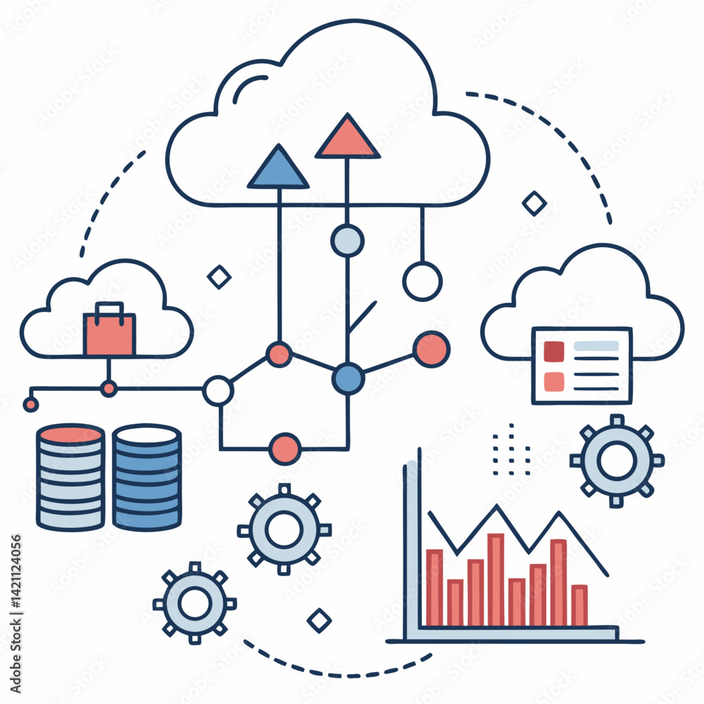 Poster create a bold, vector illustration of a cloud computing symbol with a prominent 