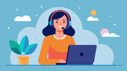 Confident woman call center agent wearing headphones and a mic helping customers with technical support and client inquiries in a friendly business setting