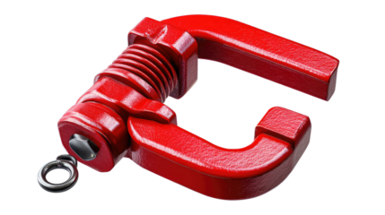 Industrial Red Clamp: A close-up, studio shot captures the robust design and industrial nature of a vivid red clamp, highlighting its strength and metallic construction.