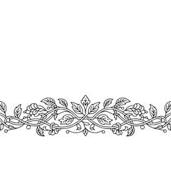 Elegant Floral Border Design in Black & White, Minimalist Botanical Pattern