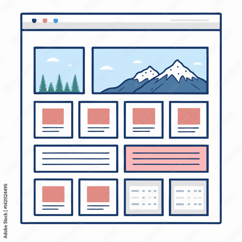 Poster design a bold, vector illustration of a creative website layout, emphasizing strong lines and impact