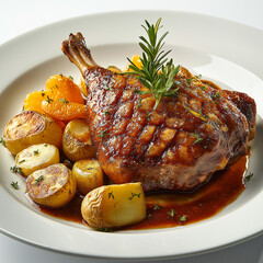 Elegant Duck Confit with Roasted Potatoes and Orange Reduction &ndash; Fine Dining Presentation