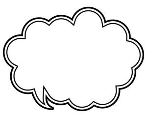 シンプルな白黒の二重線吹き出し　丸みのある雲形の左向き02