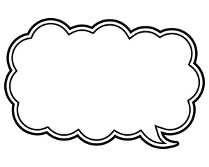 シンプルな白黒の二重線吹き出し　細長い雲形の右向き01
