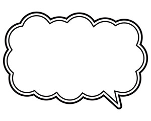 シンプルな白黒の二重線吹き出し　細長い雲形の右向き03