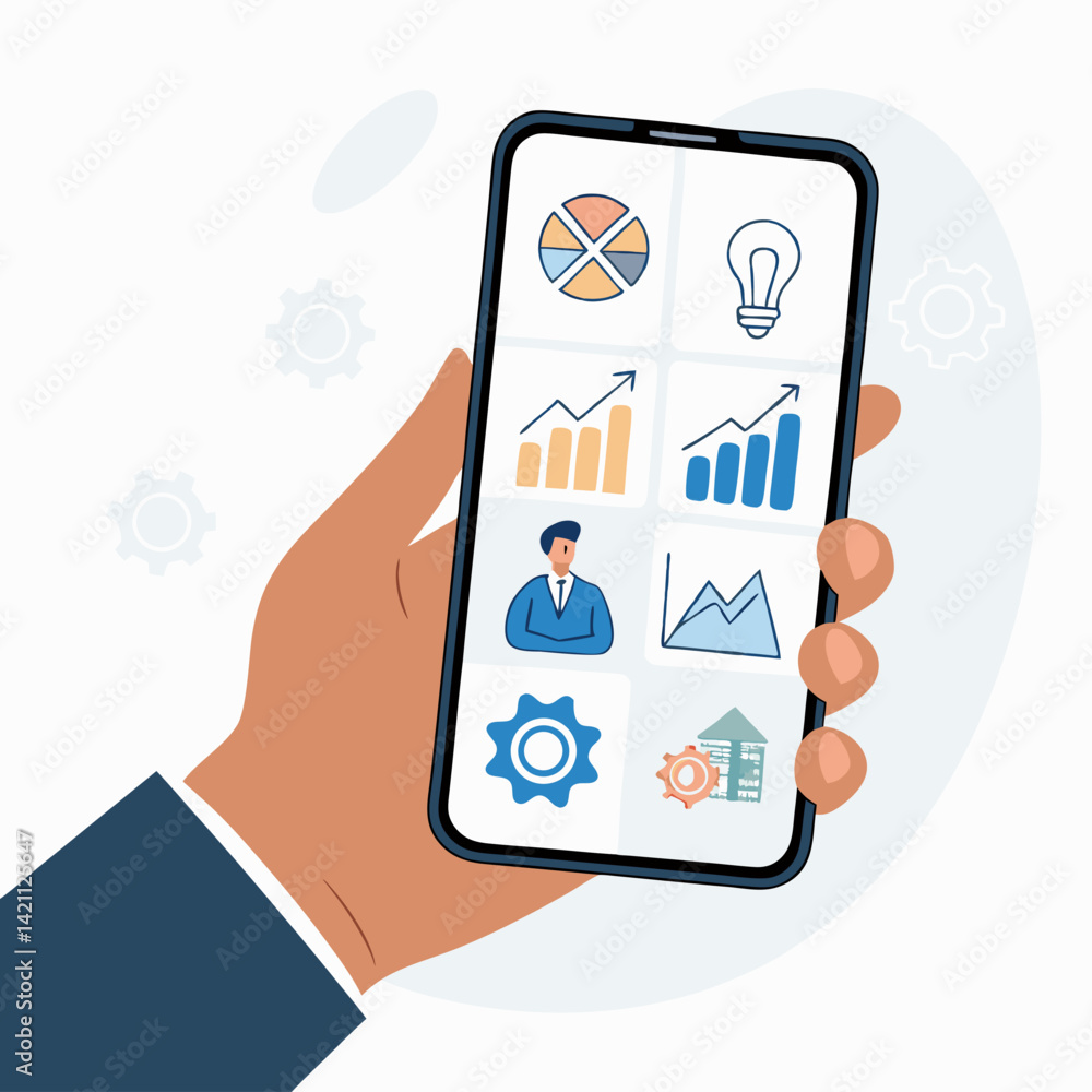 Aufkleber create a bold, vector illustration of a mobile app ui mockup with strong strokes, showcasing clean a