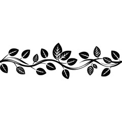 Black and White Leafy Branch Ornament, Minimalist Vector Design
