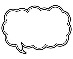 シンプルな白黒の二重線吹き出し　細長い雲形の左向き02