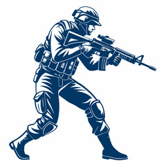 Obraz premium Create a bold, vector illustration of a modern soldier, emphasizing strong lines and impactful design. Include realistic details.
