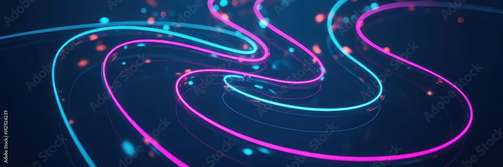 Poster neon lines of light create a dynamic abstract pattern.