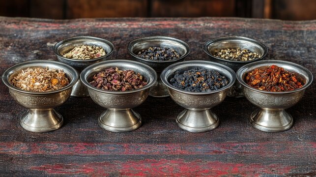 Assorted spices in small bowls