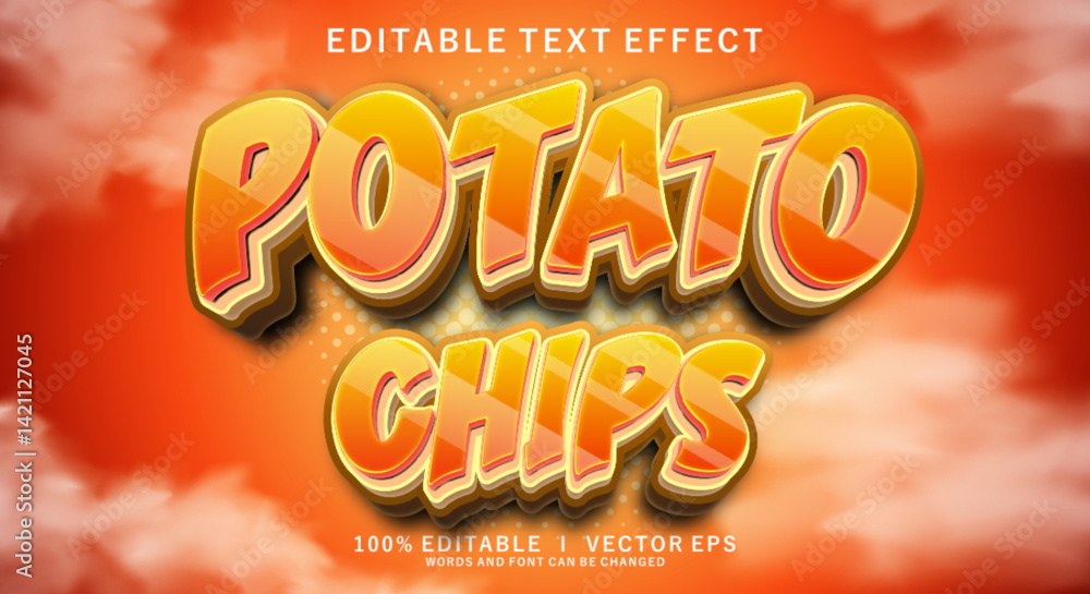 Poster potato chips 3d vector text effect with modern style design