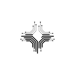 Minimalist Circuit Board Design on White: Modern Tech Icon