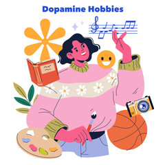 Dopamine Hobbies. Flat Vector Illustration